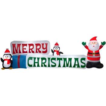 Gemmy Airblown Inflatable Merry Christmas Sign w/Santa and Penguin Scene w/LED , 3.5 ft Tall