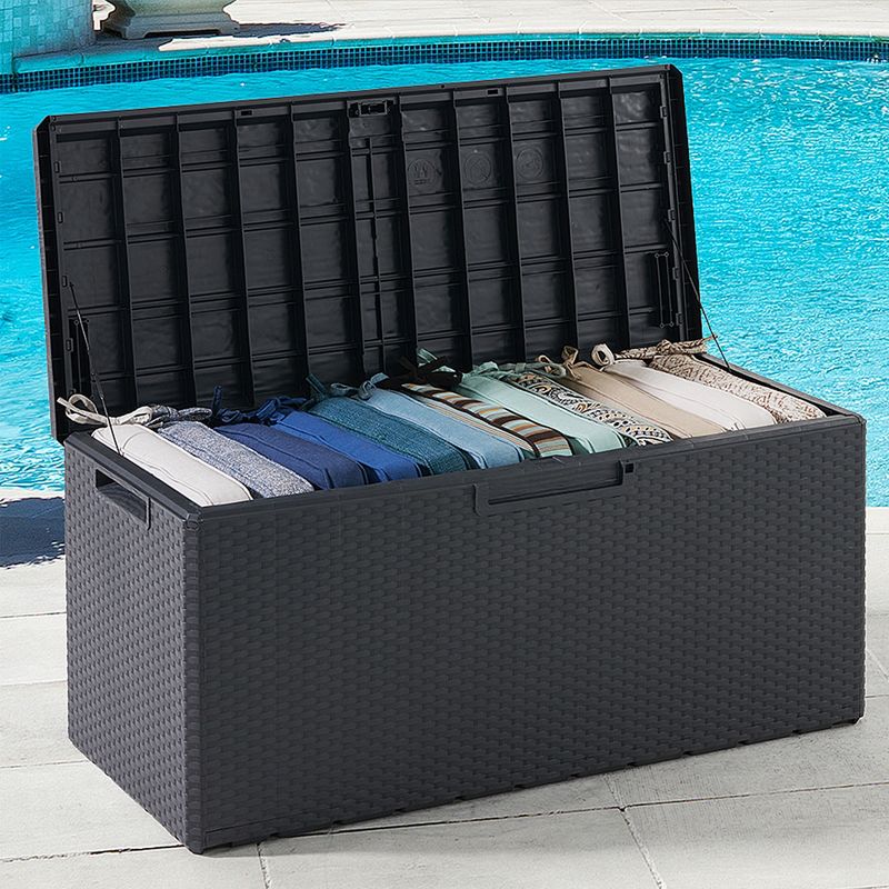 Toomax Portofino Large 90 Gallon Plastic Outdoor Storage Deck Box with Lockable Lid and 450 Pound Weight Capacity for Backyard Patio Decks, Gray, 4 of 7