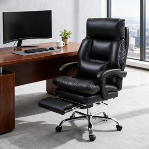 Overstuffed High Back Executive Office Chair with Footrest, Adjustable Height and Reclining Comfort for Home or Workspace - 3irtyhousy - 1 of 4