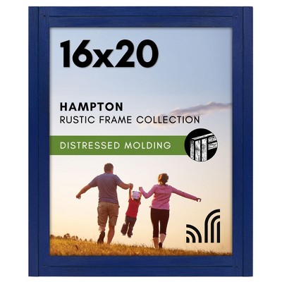 Americanflat 16x20 Picture Frame with Polished Plexiglass - Hampton - Distressed Wood Picture Frames - Navy Blue
