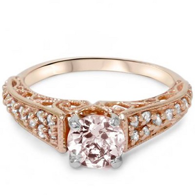 Pompeii3 1ct Morganite & Diamond Vintage Engagement Ring 14K Rose Gold