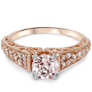 Pompeii3 1ct Morganite & Diamond Vintage Engagement Ring 14K Rose Gold - 1 of 3