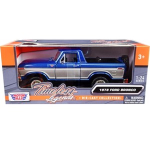 1978 Ford Bronco Ranger XLT (Open Top) w/Spare Tire Blue Met. and Silver "Timeless Legends" 1/24 Diecast Model Car by Motormax - 1 of 3