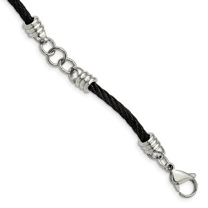 Black Bow Jewelry Men's Stainless Steel and Black Plated Cable Wire Bracelet, 9 Inch - 1 of 4