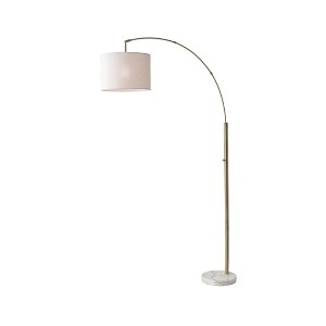 73.5" Bowery Arc Lamp Antique Brass - Adesso: White Marble Base, Off-White Shade, ETL Listed - 1 of 3
