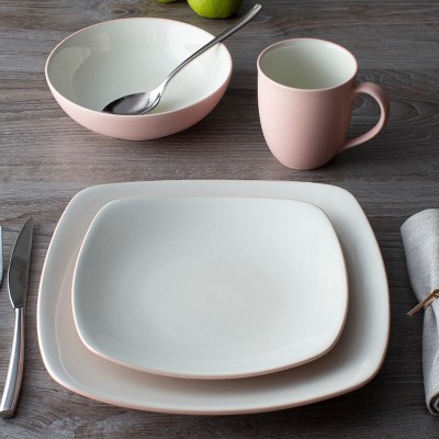 Pink Matte Ceramic Square Dinnerware Set for Four