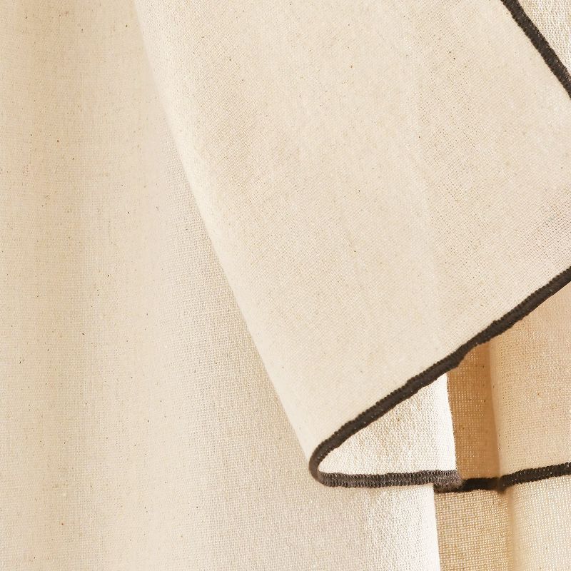 Modern Faux Linen Embroidered Edge With Attached Valance Window Curtain Panels Dark Linen 52X84 Set, 5 of 7