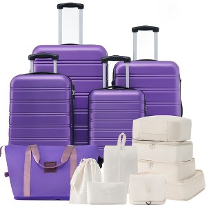 Luggage Set 4 PCS, Hardside Expandable Luggage w/Spinner Wheels, ABS Hardshell TSA Lock Spinner Wheels Luggage w/Travel Bag, 16" 20" 24" 28" Purple - 1 of 4