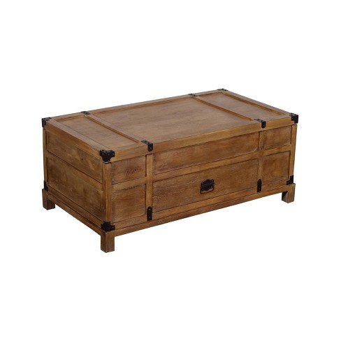 Rustic Single Drawer Mango Wood Coffee, Leather Lift Top Coffee Table