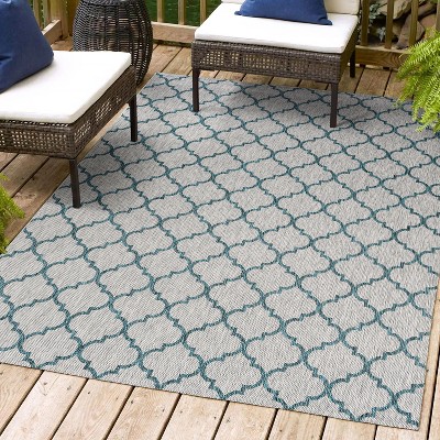 Moroccan-Inspired Gray/Teal Trellis 8'x10' Synthetic Area Rug
