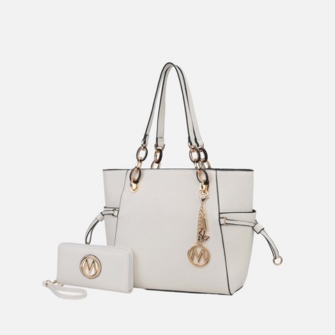 MKF Collection Large Structured Tote Bag with Wallet Acrylic Link Handles, Yale | MKF Collection by Mia K - White