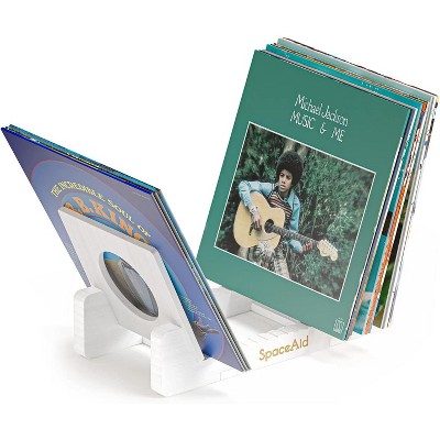 SpaceAid Bamboo Vinyl Record Storage Holder Shelf, Holds Up to 50 Albums, 7 or 12 inch LPs(White)