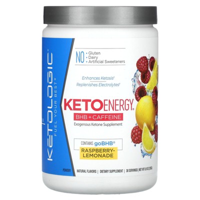 KetoLogic BHB KetoEnergy Exogenous Ketones Powder with Caffeine | Raspberry Lemonade - 30 Serve | Supports Low Carb, Keto Diet & Boosts Energy, Focus