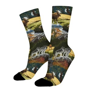 Mountain Wildlife Nature Bear Moose Women Printed Crew Socks Funny Funky Socks Soft Polyester Novelty Gifts for Artists Men - 1 of 1