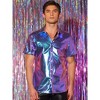 Lars Amadeus Men's Button Down Short Sleeves Shiny Metallic Holographic Shirt - 2 of 4