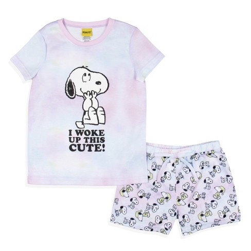 Peanuts Girls' I Woke Up This Cute Snoopy Tie-Dye Sleep Pajama Set Shorts  (4/5) Multicoloured