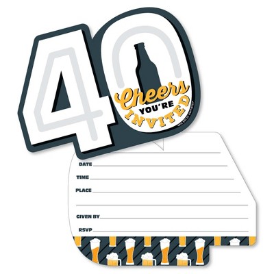 Big Dot of Happiness Cheers and Beers to 40 Years - Shaped Fill-In Invitations - 40th Birthday Party Invitation Cards with Envelopes - Set of 12