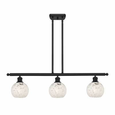 White Mouchette - 3 Light Stem Hung Island In Modern Style-8.5 Inches Tall and 36 Inches Wide