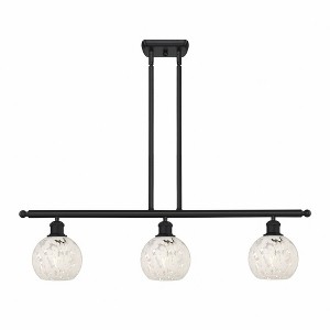White Mouchette - 3 Light Stem Hung Island In Modern Style-8.5 Inches Tall and 36 Inches Wide - 1 of 1