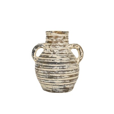 Ribbed with Handles Vase Cream Terracotta by Foreside Home & Garden