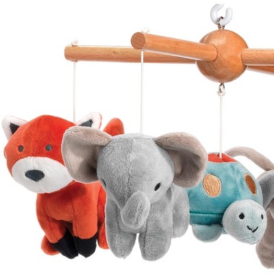 Gray Velour Musical Crib Mobile with Plush Animals