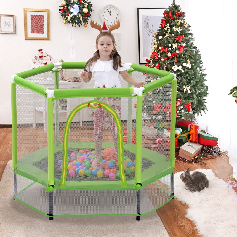 4.58FT Toddlers Indoor Outdoor Mini Trampoline with Safety Enclosure Net and Balls - ModernLuxe, 2 of 11