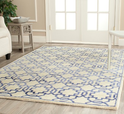 Mosaic Cream and Purple Hand-Knotted Wool Rug, 8' x 10'