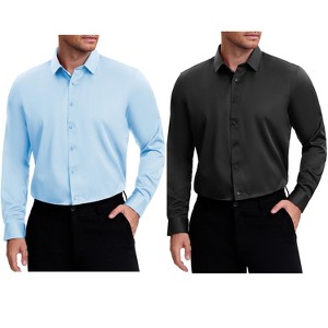 INSPIRE CHIC Men's Point Collar Long Sleeves Button Down Solid Formal Dress Shirts 2 Packs - 1 of 4
