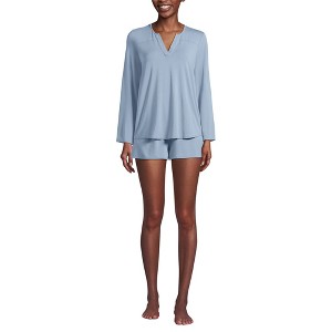 Lands' End Women's Cooling 2 Piece Pajama Set - Long Sleeve Flowy Shirt and Shorts - 1 of 4