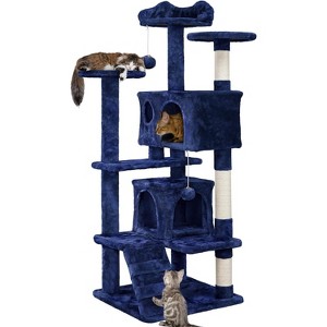 54in Christmas Cat Tree, Tower with Spacious Kitten-Ear Perch, 2 Cozy Caves, Scratching Posts, Climbing Ladde - 1 of 4