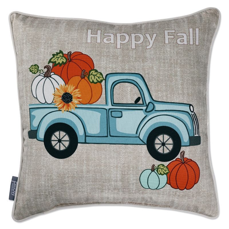 18&#34;x18&#34; Happy Fall Truck Square Throw Pillow Tan - Pillow Perfect, 1 of 5