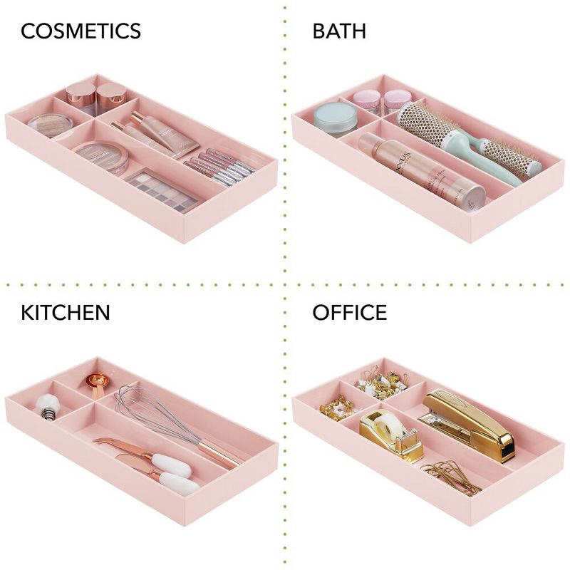 mDesign Plastic Makeup Vanity Drawer Organizer Tray, 4 Sections, 4 of 9