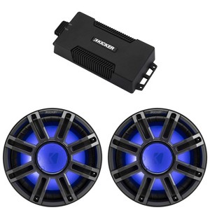 Kicker 48PXA6001 Weatherproof Powersport Mono Amp & (2) 12" 4 Ohm Premium Marine Free-Air Subwoofer (Charcoal Grill ) - 1 of 4