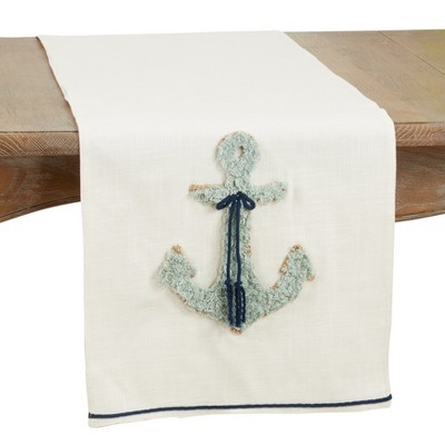 Saro Lifestyle Dining Table Runner With Anchor Appliqué, Blue, 16" x 72"