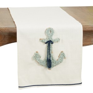 Saro Lifestyle Dining Table Runner With Anchor Appliqué, Blue, 16" x 72" - 1 of 3