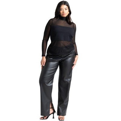 ELOQUII Women's Plus Size Slit Hem Faux Leather Pant