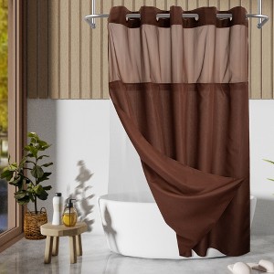 Slub Texture No Hook Shower Curtain with PEVA Snap-In Liner, and Sheer Window, 71"X74" - 1 of 4