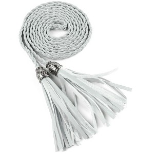 Allegra K Women WP75 Tassels Beaded Braided Skinny PU Waist Belt 1 Pc - 1 of 4