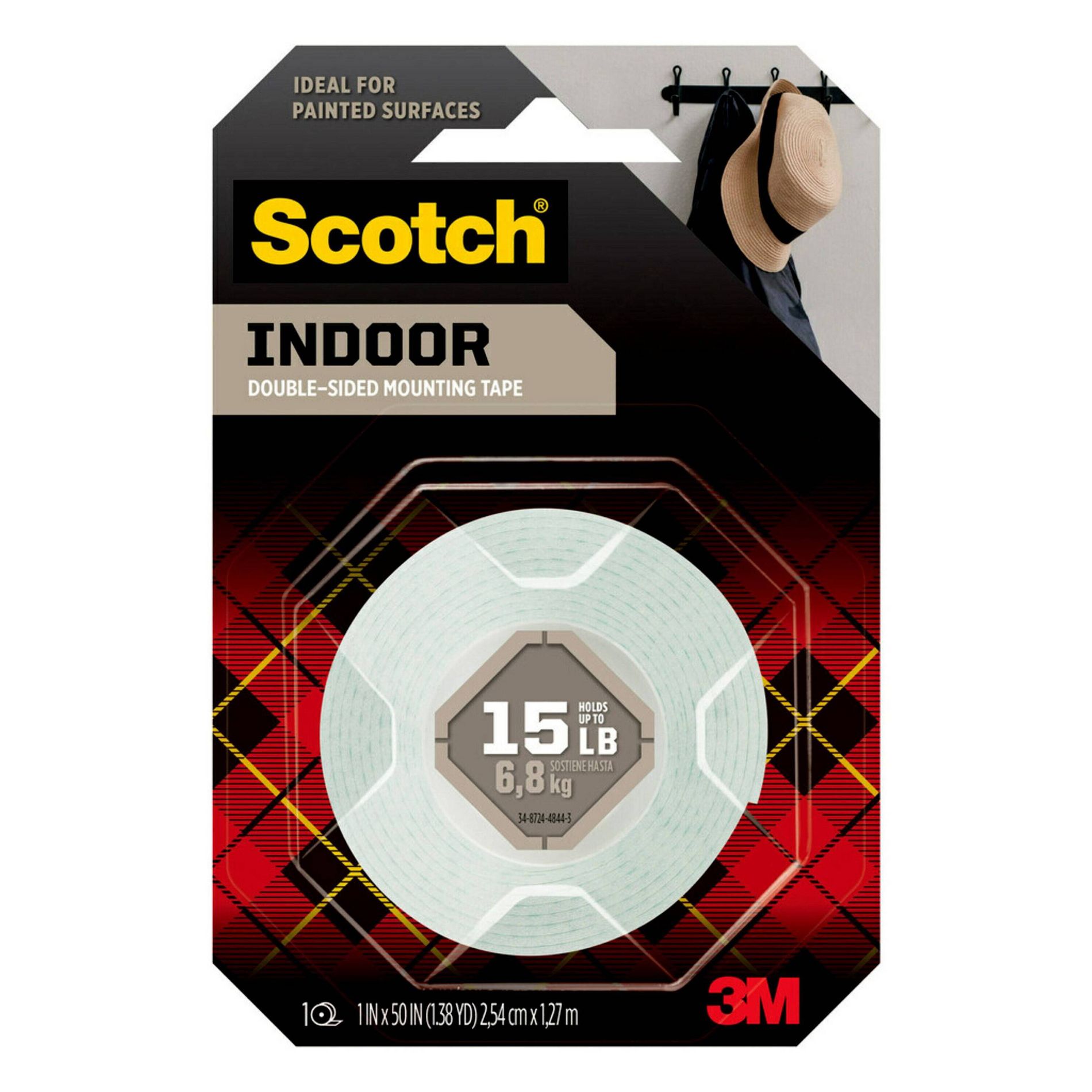 Scotch 1" x 50" 1 Roll/Pack Indoor Double-Sided Mounting Tape: Heavy Duty Adhesive Wall Tape, Double Stick Plastic