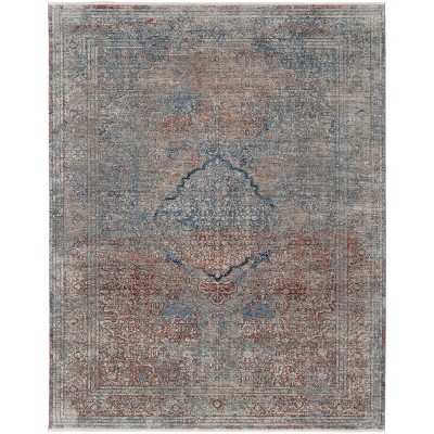 Marquette Transitional Medallion Blue/Red/Gray Area Rug