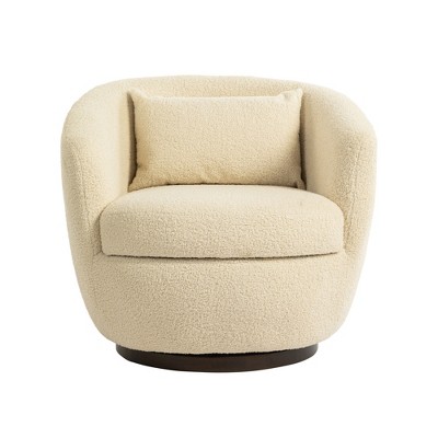 TIRAMISUBEST Fabric White Upholstered Swivel Barrel Armchair with Storage - Modern Side Chair for Bedroom, Office & Reading in Living Room