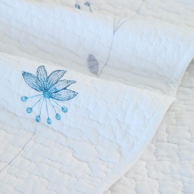 Acoinel Blue Floral Patchwork Quilt Set - 3-Piece Reversible Bedspread with Pillow Shams, Coastal Boho Bedding for Queen Beds (92"x96") — фото 7
