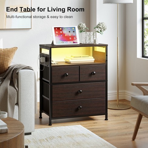 WOWLIVE Nightstand with 4 Drawers & Outlet, Bedside Table with LED Lights & 2-Tier wooden Shelf - image 1 of 4