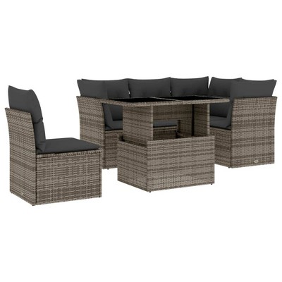 vidaXL 6 Piece Patio Sofa Set with Cushions - Gray Poly Rattan