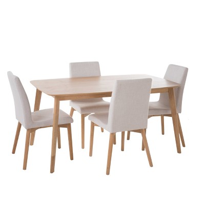 Christopher Knight Home 60" 5pc Orrin Dining Set Light Beige: Scandinavian Style, Polyester Upholstery, Wood Composite