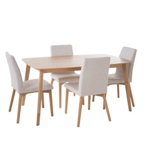 Christopher Knight Home 60" 5pc Orrin Dining Set Light Beige: Scandinavian Style, Polyester Upholstery, Wood Composite - 1 of 4
