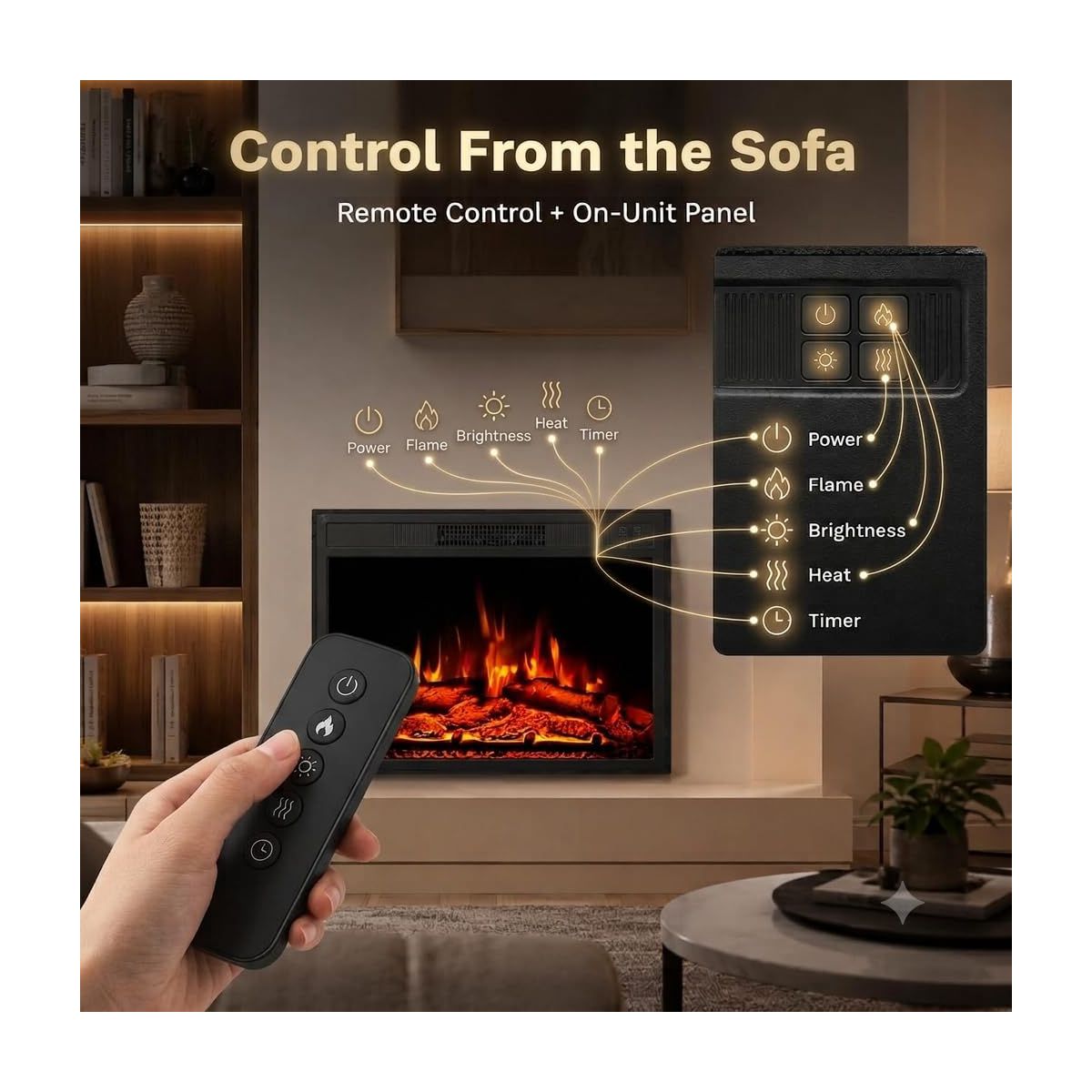 23" Recessed Electric Fireplace, 1500 W Built-In Heater box Heater for Indoor Wall Installation, Remote Control 3 Flame, 0.5-9 H Timer - thumbnail 8