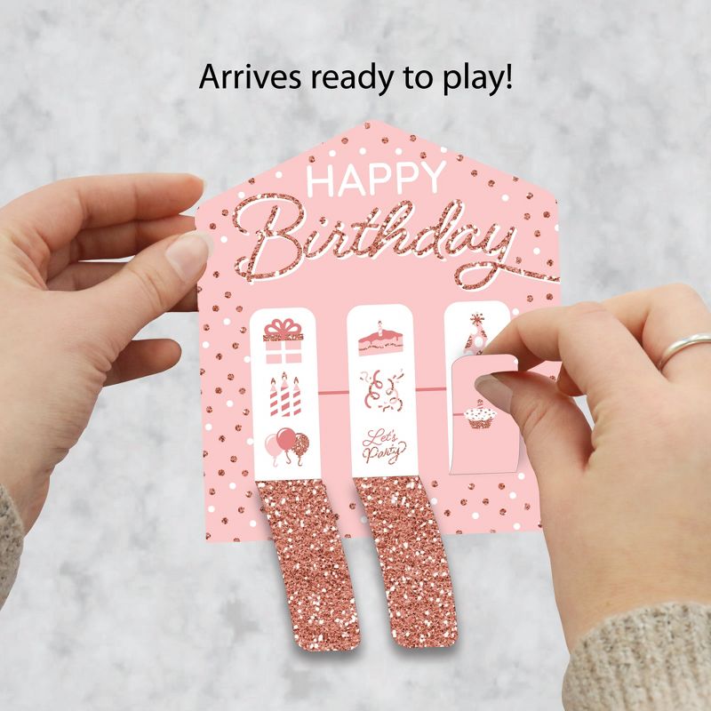 Big Dot of Happiness Pink Rose Gold Birthday - Happy Birthday Party Game Pickle Cards - Pull Tabs 3-in-a-Row - Set of 12, 2 of 7
