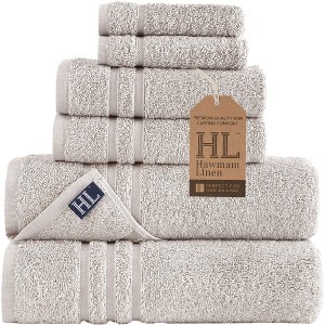 Hawmam Linen 6 Piece Bath Towels Set for Bathroom Original Turkish Cotton Soft, Absorbent and Premium 2 Bath Towels, 2 Hand Towels, 2 Washcloths - 1 of 4