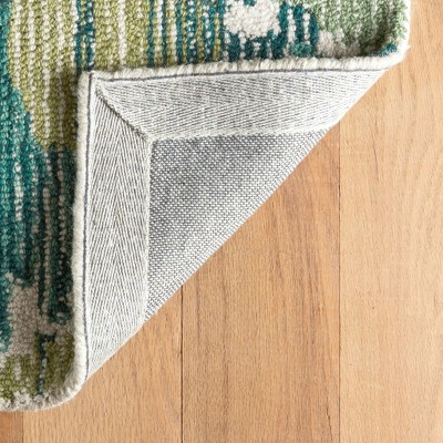 Handmade Ivory and Green Wool Runner Rug 2'6" x 8'